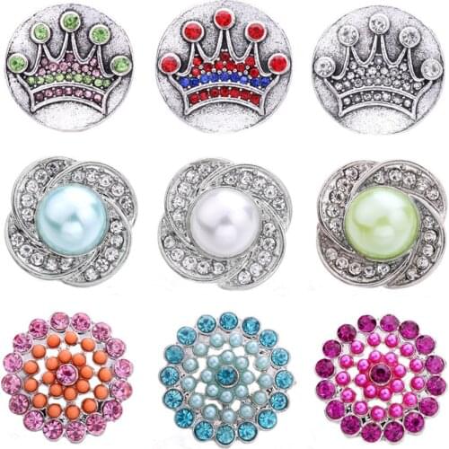 5pcs/lot Snap Jewelry Crystal Flower Metal 18mm Snap Buttons Fit Snap Button Bracelet Christmas Gift