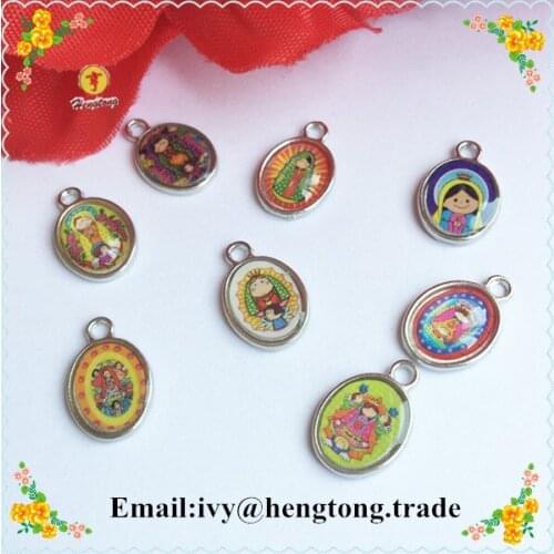 Free shipping 120pcs/pack baby Guadalupe pendant,Guadalupe charm,alloy religious Icon Charm one side with epoxy
