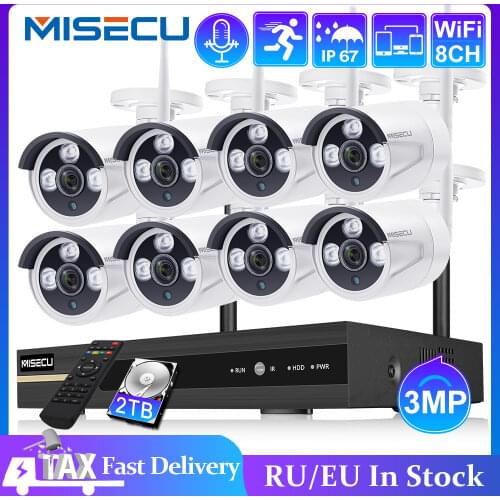 MISECU 8CH NVR 3MP CCTV Wireless System Audio Record Outdoor Waterproof P2P Wifi Security Ai Camera Set Video Surveillance Kit
