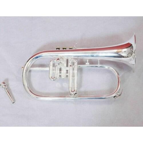 Professional Bb Flugelhorn 3 Valve Silver Plated Musical instrument with Case Mouthpiece free shipping