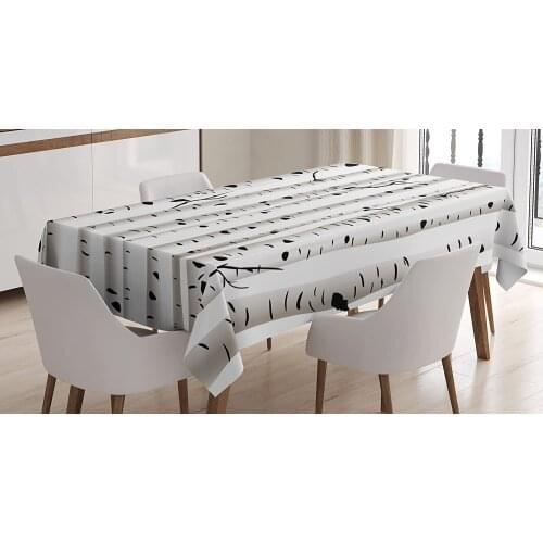 Birch Tree Forest Seasonal Nature Woodland Leafless Branches Grove Botany Illustration Dining Room Kitchen Table Cover