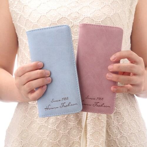 New ladies pu leather wallet ultra-thin female solid color long money bag credit card ID card change bag male wallet card holder