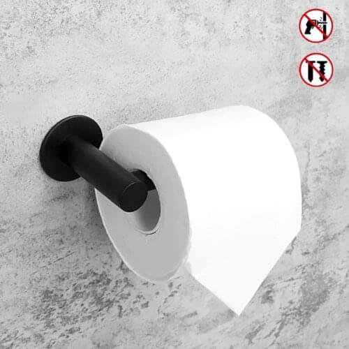 Adhesive Toilet Paper Holder 304 Stainless Steel WC Roll Rack Black Decorative Bathroom Paper Holder Tissue Hanging Free Nail