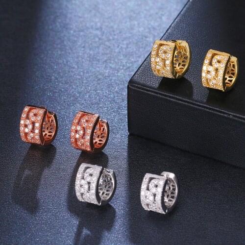 Ekopdee Luxury Cubic Zirconia Minimalist Hoop Earrings for Women Vintage Hollow Brass Zircon Earrings Female Jewelry 2021 New