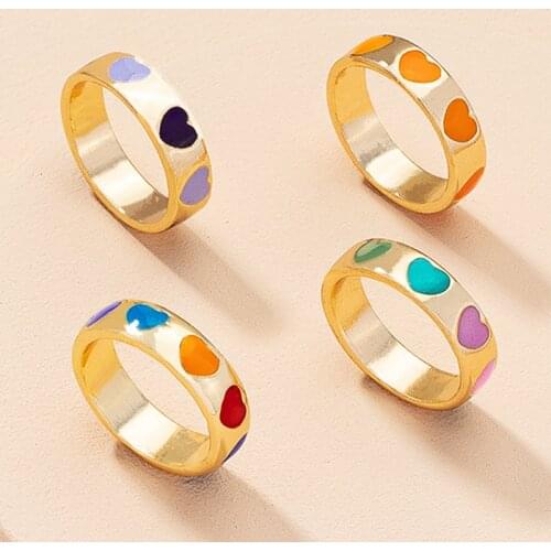 Korean Simple Fashion Love Rings for Womencolor Dripping Love Heart Ring Hit Color New Vintage Design Ring Trend Jewelry