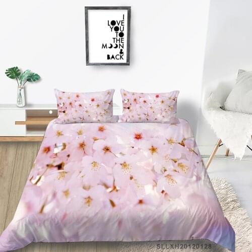 3D Floral Bedding Set Cherry Blossoms Beautiful Duvet Cover Pink Single Double Twin Full Queen King Sweet Bed Set For Girls