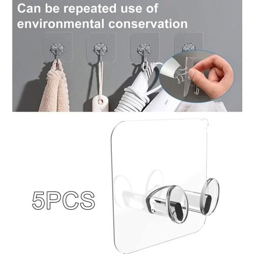 5pcs Adhesive Kitchen Wall Hook Hanger Strong Transparent Wall Storage Sucker For Kitchen Bathroom Bedroom Hooks