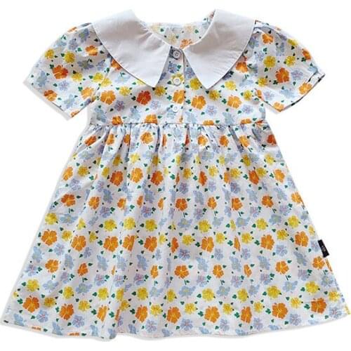 Baby Girls Summer Floral Print Dress Peter Pan Collar 2020 New Arrival Princess Casual Dress Children Cute Clothes For 12M-6Y