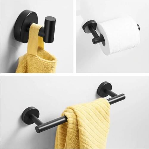 Matte Black 3-Piece Set Bathroom Accessories 304 Stainless Steel Wall Mount Toilet Paper Holder Towel Bar Ring Robe Hook
