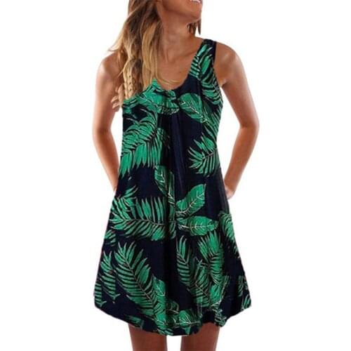 Sweet Floral Printed Dress Women Beach Boho Sleeveless Mini dress Sexy V-Neck Large Size 5XL Dress Women For Clothing Vestidos