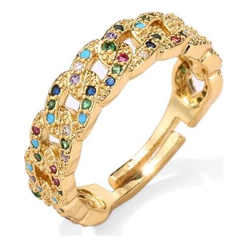 Fashion Colorful CZ Crystal Rings For Women, Adjustable Copper Gold Plated Jewelry Ring Party Gift