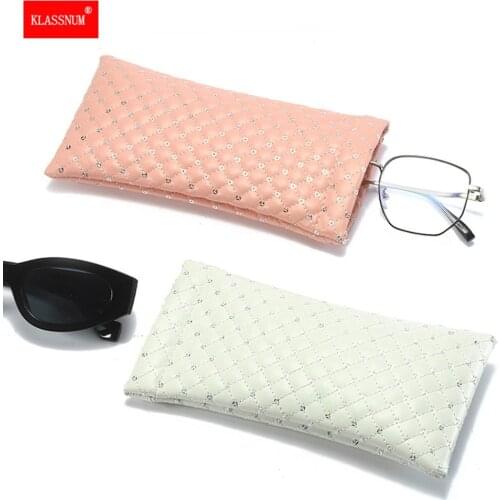 Fashionable Sunglasses Bag PU Leather Glasses Case with Sequins Pouch Mobile Phone Wallet Portable Nearsighted Glasses Case New