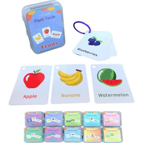 English Flash Card Number Alphabet Fruit Type Box-packing Early Learning Development Educational Toy For Kids Gift With Buckle