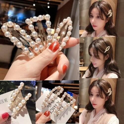 New Fashion Ladies Girl Elegant Pearl Crystal Hair Clips Side Snap Barrette Bobby Hairpins Hair Clip Headwear