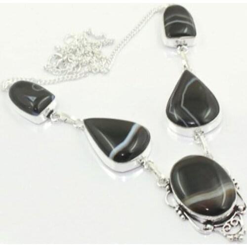 Botswana Agates Necklace Silver Overlay over Copper, 52.1 cm, N3836