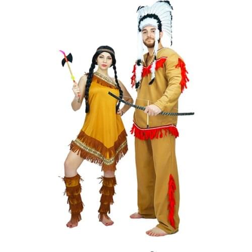 Couple Indian Costumes for Cosplay Party Fancy Dress Up Halloween Role Play Indian Clothing for Adult Men and Women
