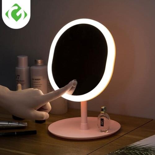 Portable LED Lighted Circular Makeup Mirror Compact Travel Sensing Lighting Cosmetic Mirror Wireless USB Charging Touch Dimmer