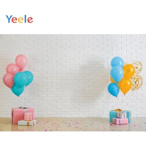 Simple Style Colorful Balloon Gift White Stone Wall Baby Birthday Party Backdrops Photographic Background For Photo Studio