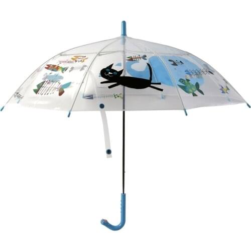 Anti-slip blue fish special design manual transparent umbrella kindergarten children cartoon cute long-handled kids umbrella