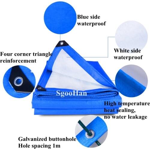Blue-White PE Rainproof Cloth Tarpaulin Garden Outdoor Awning Shade Sail Camping Boat Truck Canopy Pet House Waterproof Cloth