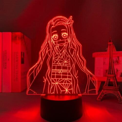 Demon Slayer Nezuko Led Light Anime for Child Bedroom Decor Night Light Birthday Gift Room Desk Acrylic 3d Lamp Kimetsu No Yaiba