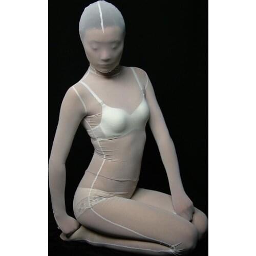Unisex Spandex Sexy Transparent See Through White Black Silk Zentai Costume Unitard leotard