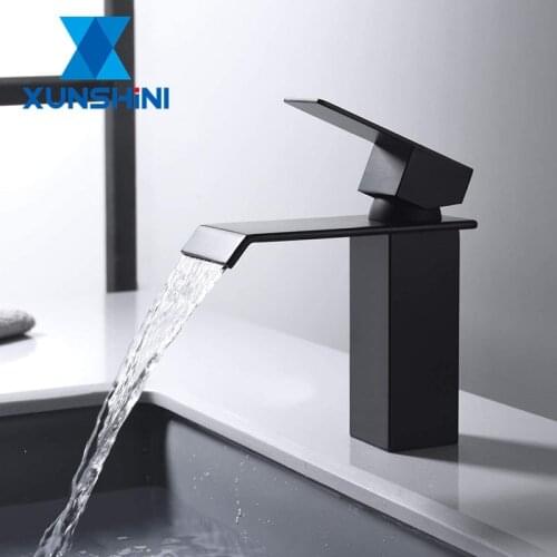 XUNSHINI Waterfall Basin Faucet SS304 Leed-free Bathroom Faucet Single Hole Cold&Hot Water Tap Lavatory Sink Mixer Tap