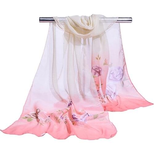 Flower Chiffon Scarf Women Printing Fashion Flowers High Quality Scarves Shawl Cape Ladies Female Plant Scarfs Thin Shawl Wraps