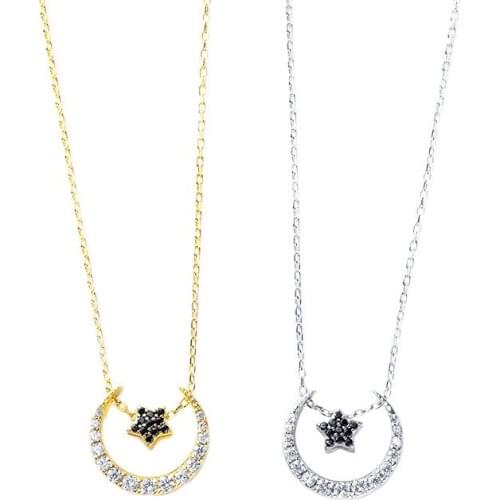 12 Ways To Wear Multiple Pendant Necklace 925 Sterling Silver Micro Pave CZ Zircon Crescent Moon Star Gold Necklaces