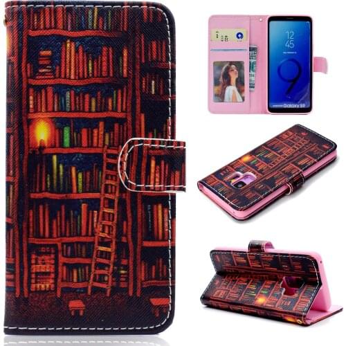 Art Painting Flower Wallet Flip Leather Cover Soft Case For Samsung Galaxy S9 Plus cute 3d emboss cartoon patterned phone case