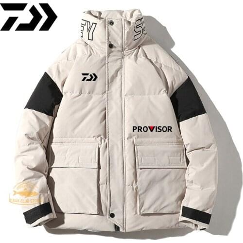Daiwa Winter Fishing Jacket Men White Duck Down Warm Hooded Coats Mens Outwear Windbreaker Thicken Parkas 3XL Fishing Clothes