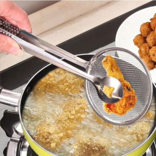 1Pcs Stainless Steel Filter Spoon Frying Clamp Kitchen Accessories Snack Fried Food Filter Spoon Oil Strainer Clip Frying Spoon