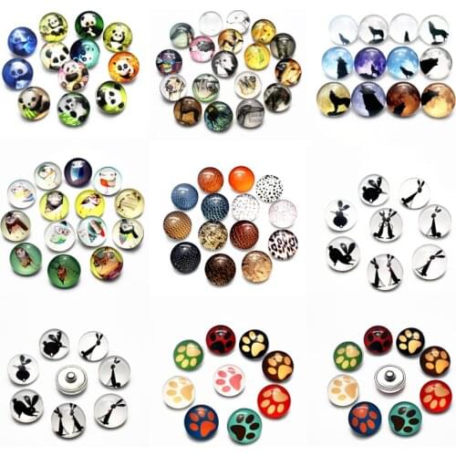Hot selling 10pcs/lot glass wolf panda dog paw Snaps Buttons 18mm Snaps Charms Fit Ginger Snaps Bracelets&Bangles Jewelry