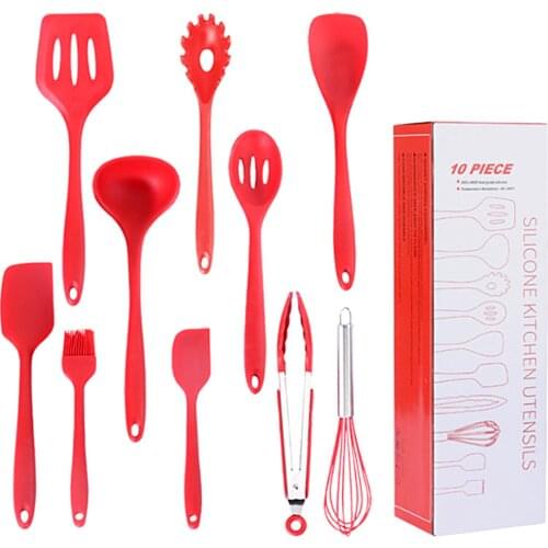 10Pcs Cooking Utensils Set Nonstick Silicone Baking Tools Kitchen Cookware Gadgets Heat Resistant Food Grade Kitchenware for Pan