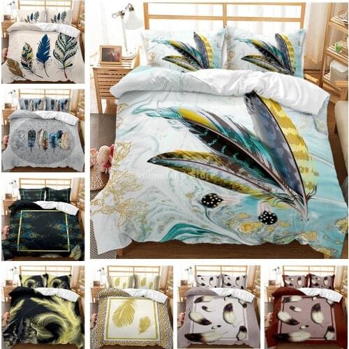 2021 Feather Cartoon Colorful 3D Print Comforter Bedding Sets Full Queen Twin Single Size Duvet Cover Set Pillowcase Home Luxury