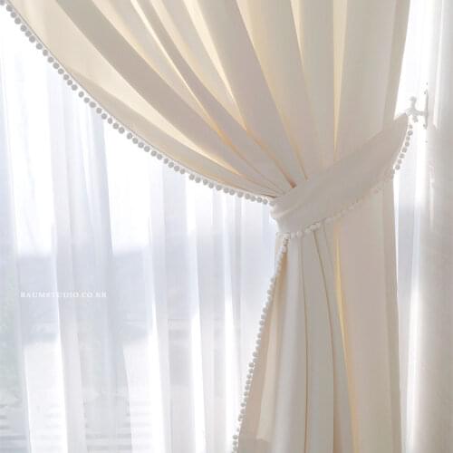 2021 Noric Curtains for Living Room Bedroom Modern Solid Curtain with Pom Pom Beige Blinds Window Screen Decor Girls Drapes
