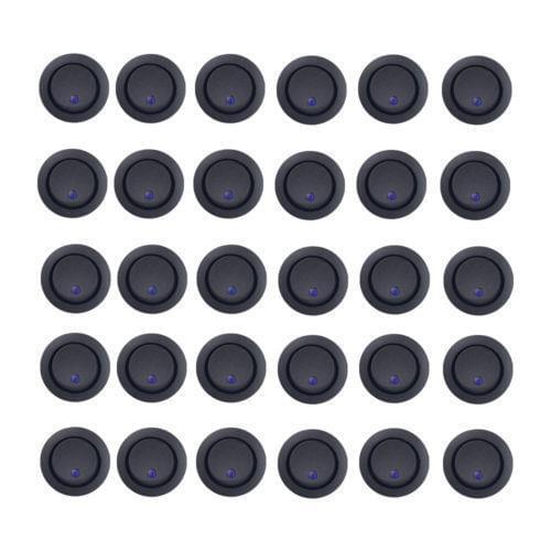 30 Pcs Rocker Dot Toggle SPST Switch Blue LED On-Off Control
