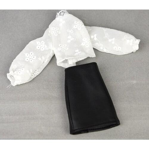 White shirt + leather grid skirt / clothing set outfit for 30cm barbie xinyi fr2 kurhn doll / 1/6 doll clothes