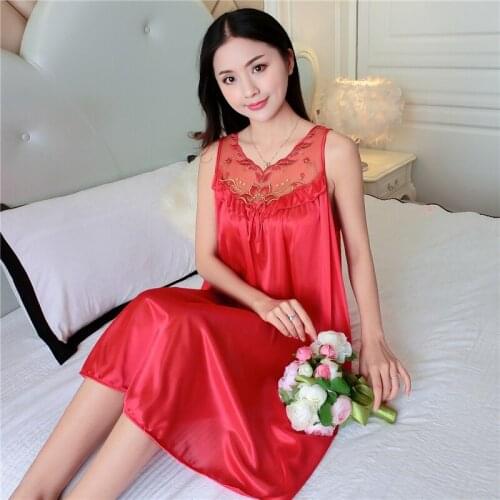Size 4XL V-neck Nightdress for Women Silk Sleeveless Sleepwear Sexy Satin Nightgown Lingerie Night Dress Ladies Summer Homewear