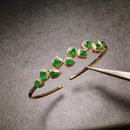 100% Natural And Real Emerald bangle Bracelet Solid S925 Sterling Silver For Women Color