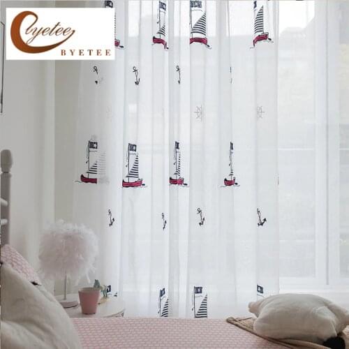 [byetee] Sheer Kitchen Organza Kids Curtains Doors Tulle For Children Living Baby Room Bedroom Window Embroidered Curtain Yarn