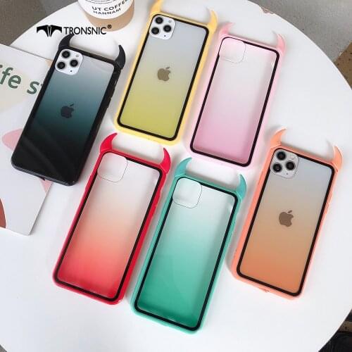 Rainbow Devil Horn Phone Case for iPhone 12 11 Pro Max XR X Max Soft Acrylic Gradient Red Case for iPhone 6s 7 8 Plus Cover Capa