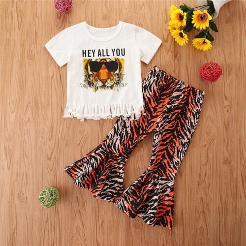 Baby Short Sleeve + Long Flared Pants Tiger Print, Tassel Decoration Summer Clothing 2021 New Fashion