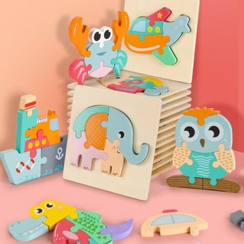 Baby Toys Wooden 3d Puzzle Cartoon Animal Intelligence Educational Brain Teaser Children Tangram Shapes Learning Jigsaw Y005