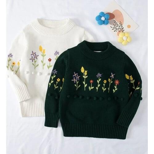 Kids Baby Boys Girls Sweater Long Sleeve Embroider Flower Pullover Sweater Knitted Sweater Autumn Winter Kids Boys Girls Outfit