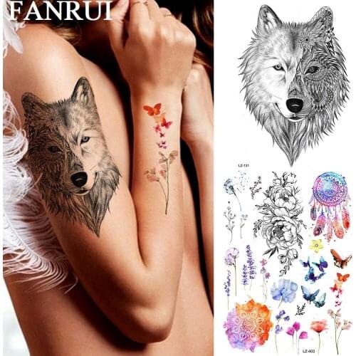 FANRUI Wolf Tribal Black Henna Temporary Tattoos For Men Sticker Fake Tatoos Body Art Armband Custom Tattoo Waterproof Fashion