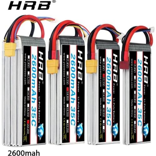 HRB 3S 11.1V Lipo Battery 2600mah 50C 14.8V 4S XT60 T Deans 7.4v 18.5V 22.2V 5S 6S For 450 550 RC Drone helicopter Car RC Boat