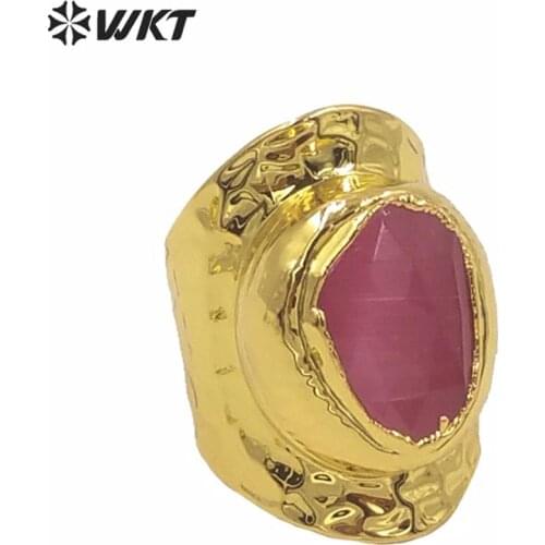 WT-R365 Winter populared color cat eye stone cigar ring real gold plated resist tarnishable wide band gold ring for women