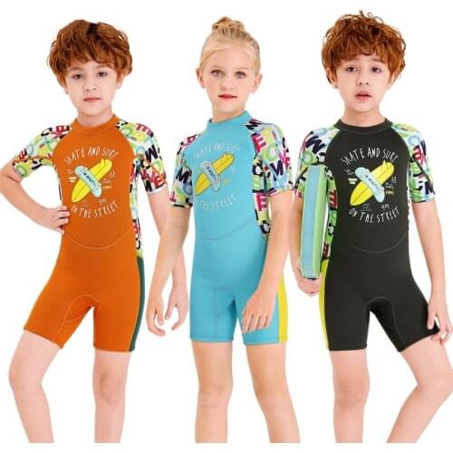 2MM Swimming Jumpsuit Dive Swimwear Girls Boys Neoprene Youth Kids Wetsuit Short Surfing Suit Short Sleeve Diving Snorkeling