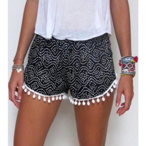 Summer Womens Mid Waist Casual Shorts Hawaiian Floral Print Spring Summer Shorts Tassel Loose Homelife Shorts